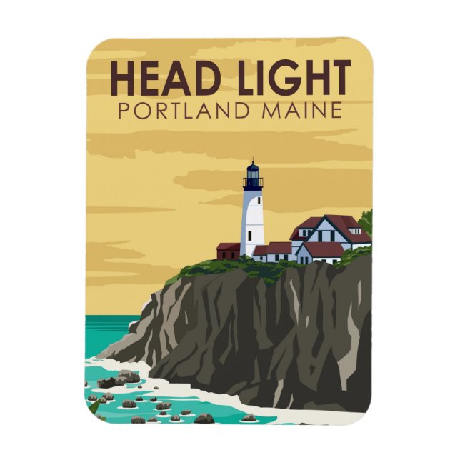 Portland Head Light Maine Vintag Art Magnet (Vertikal)
