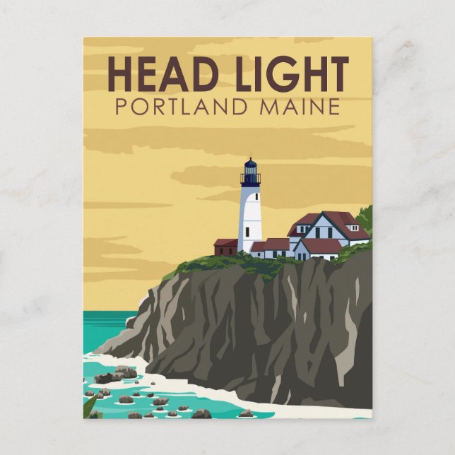 Portland Head Light Maine Vintag Art Postkarte (Vorderseite)