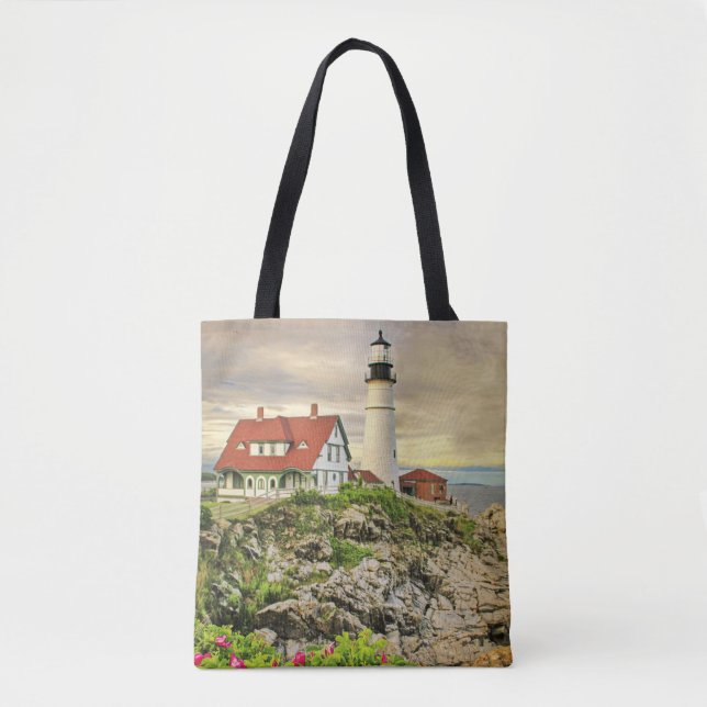 Portland Head Light Tote Bag mit verschiedenen Fot (Vorderseite)