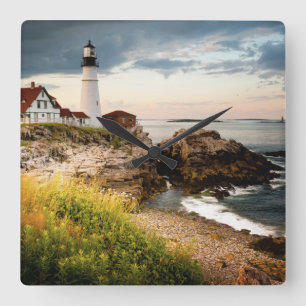 Portland Head Lighthouse Cape Elizabeth, Me Quadratische Wanduhr