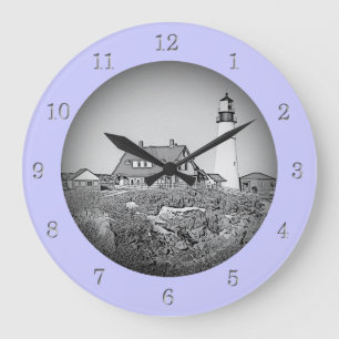 Portland Head Lighthouse Maine Sketch Wall Clock Große Wanduhr