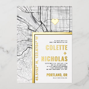 Portland Love Locator Stadt-Themen-Hochzeit Folieneinladung