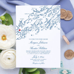Portland Maine Casco Bay Elegant Navy Map Hochzeit Einladung