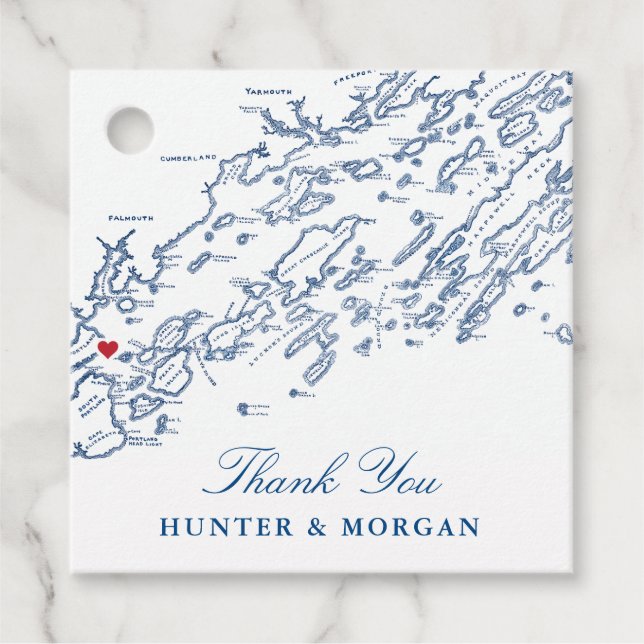 Portland Maine Casco Bay Karte Blaue Hochzeit Geschenkanhänger (Vorderseite)