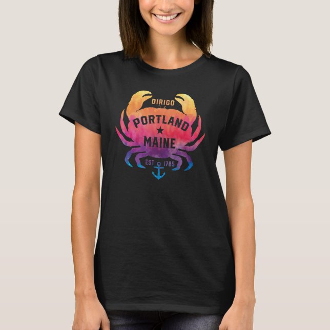 Portland Maine Souvenir Dirigo Crab Cute Rainbow T T-Shirt (Vorderseite)