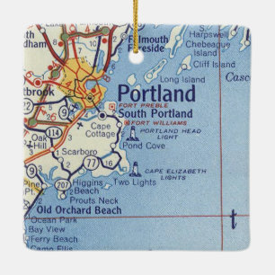 Portland Maine Vintage Karte Keramikornament