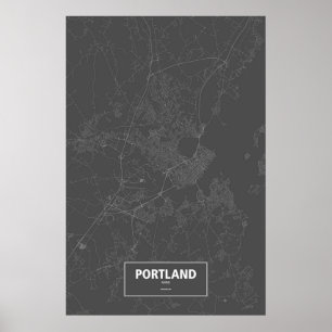 Portland, Maine (weiß auf Schwarzem) Poster