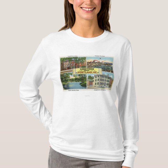 Portland, MaineGreetings von mit landschaftlichem T-Shirt (Vorderseite)