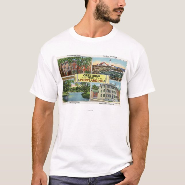Portland, MaineGreetings von mit landschaftlichem T-Shirt (Vorderseite)