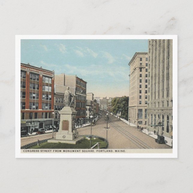 Portland ME, Congress St., Monument Square in den  Postkarte (Vorderseite)