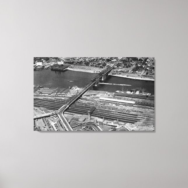 Portland, oder Broadway Bridge und Depot Leinwanddruck (Vorderseite)