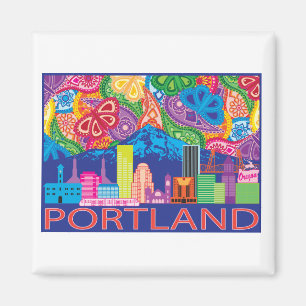 Portland ODER und buntes abstraktes Zeichnen Magnet