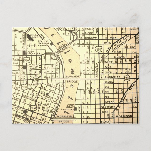 Portland, ODER Vintage Karte (Vorderseite)