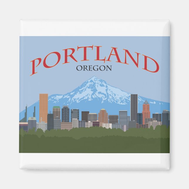 Portland OR city downtown skyline with Mt Hood Magnet (Vorne)