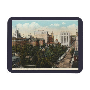 Portland OR, Panorama Downtown 1920er Vintag Style Magnet