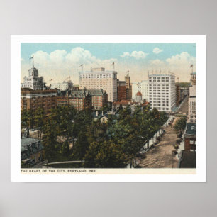 Portland OR, Panorama Downtown 1920er Vintag Style Poster