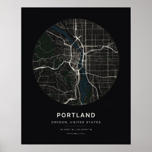 Portland OR Schwarze Stadtplan-Kunstprint Poster