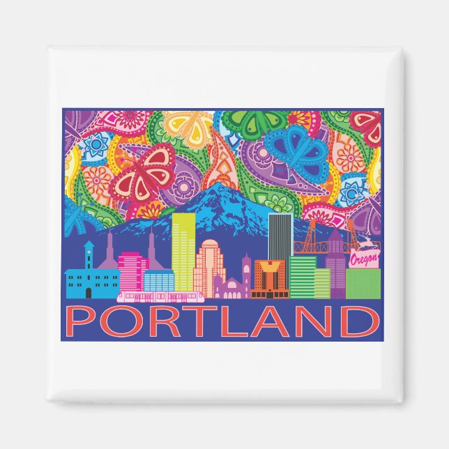Portland OR und Mt. Hood bunt abstrakt zeichnend Magnet (Vorne)