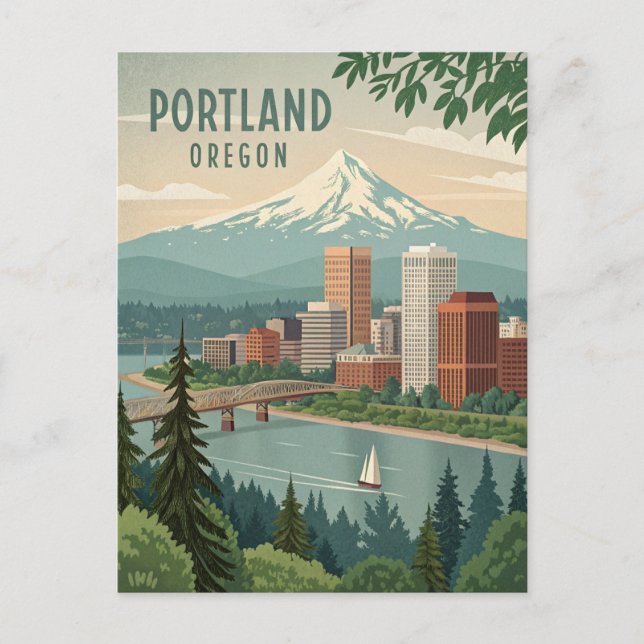 Portland Oregon Brücke und Aussicht auf die Berge Postkarte (Vorderseite)