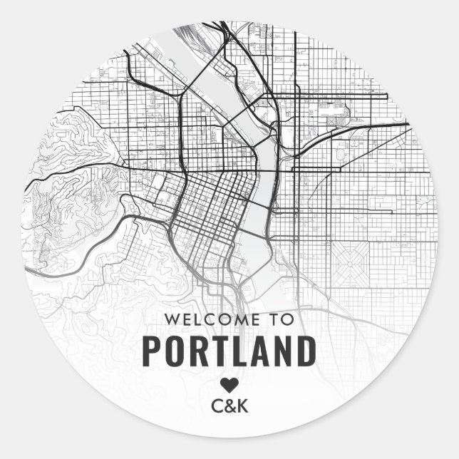 Portland, Oregon City Map | Begrüßung Runder Aufkleber (Vorderseite)
