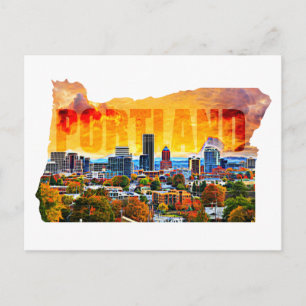 Portland Oregon Cityscape in Map Outline Postkarte