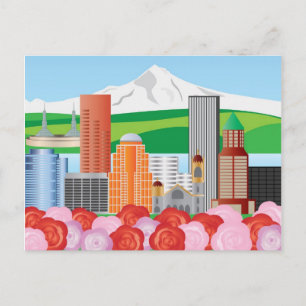 Portland Oregon Cityscape mit Berg Hood und Rose Postkarte