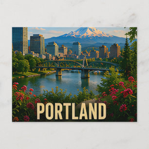 Portland Oregon Flussufer Berg Reise Geschenk Postkarte