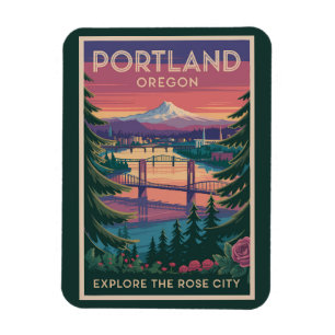 Portland Oregon Mount Hood Travel Vintag Magnet