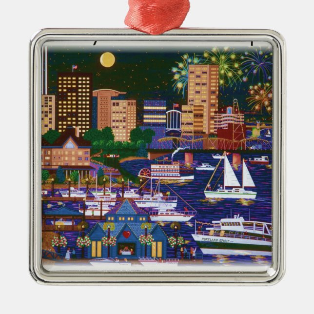Portland Oregon @ Night Silbernes Ornament (Vorne)