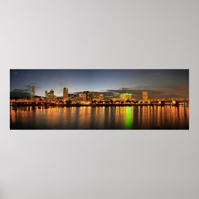 Portland Oregon Night Skyline Reflection Poster (Vorne)