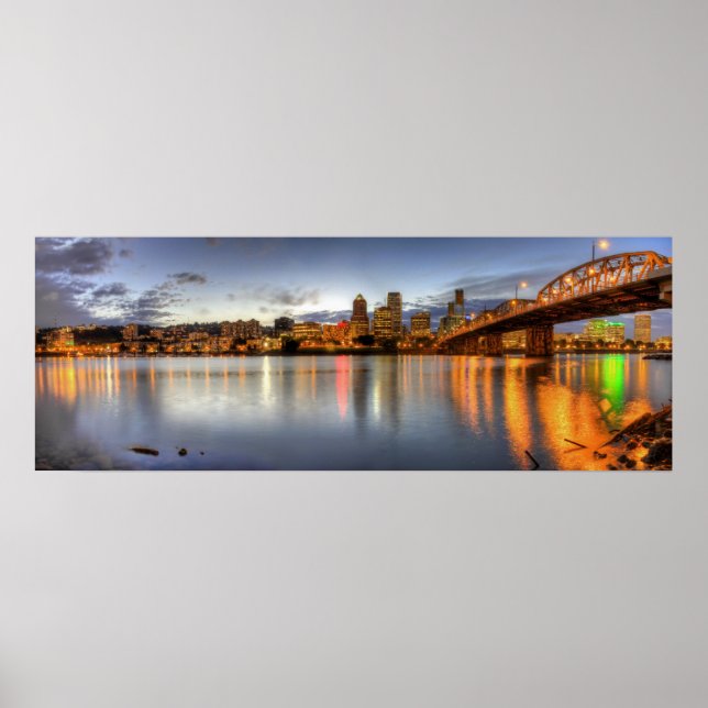 Portland Oregon Night Skyline Reflection Poster (Vorne)