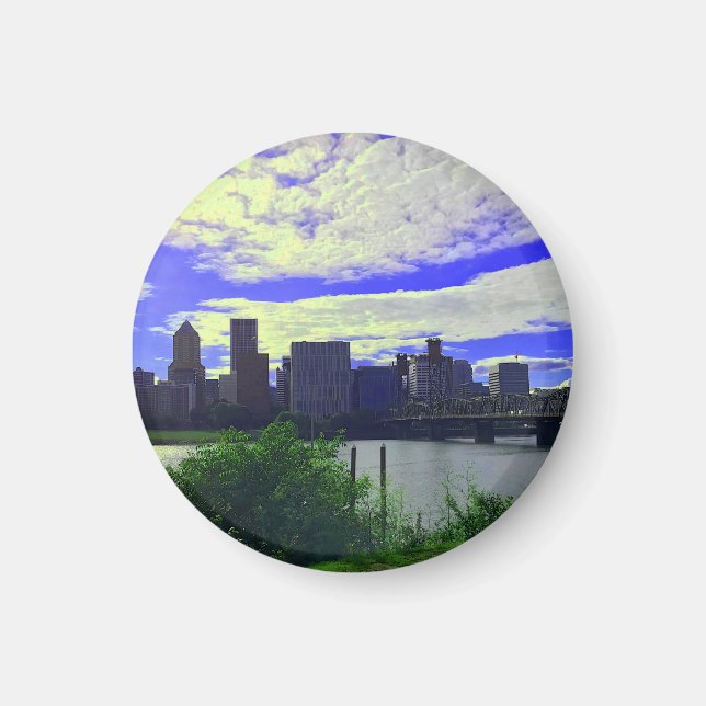 Portland Oregon Skyline #2 Round Magnet (Vorne)