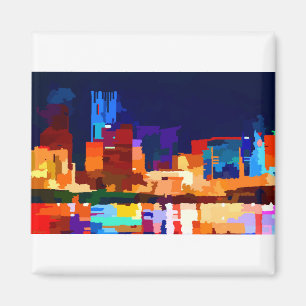 Portland Oregon Skyline bei Nacht von Jon Baran Magnet