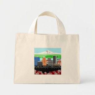 Portland Oregon Skyline mit Monte Hood Mini Stoffbeutel