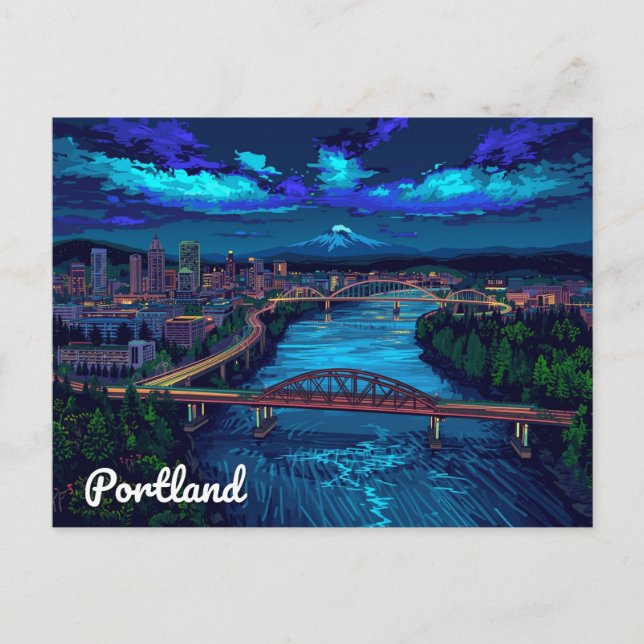 Portland Oregon Skyline Mount Hood Postkarte (Vorderseite)
