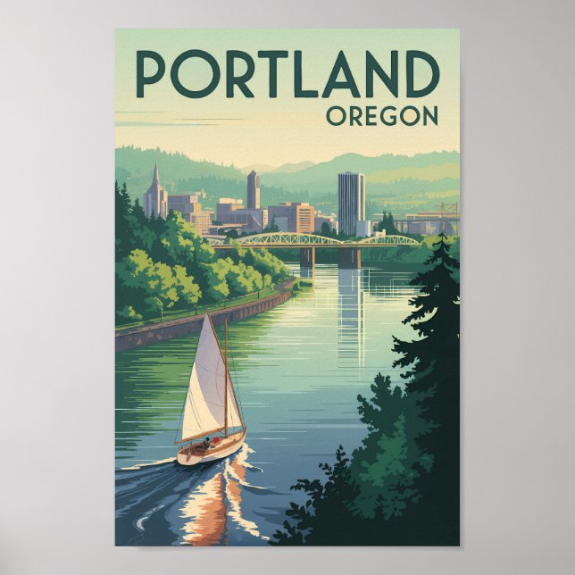 Portland Oregon Skyline Reisen Vintag Poster (Vorne)