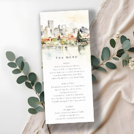 Portland Oregon Skyline Watercolor Wedding Menu Einladung