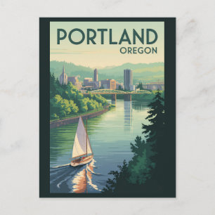 Portland Oregon Stadtansicht Reise Kunst Vintage Postkarte