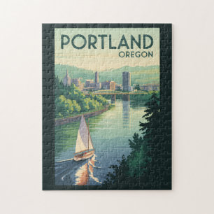 Portland Oregon Stadtansicht Reise Kunst Vintage Puzzle