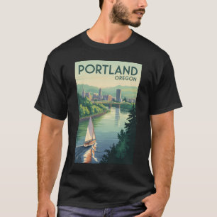 Portland Oregon Stadtansicht Reise Kunst Vintage T-Shirt