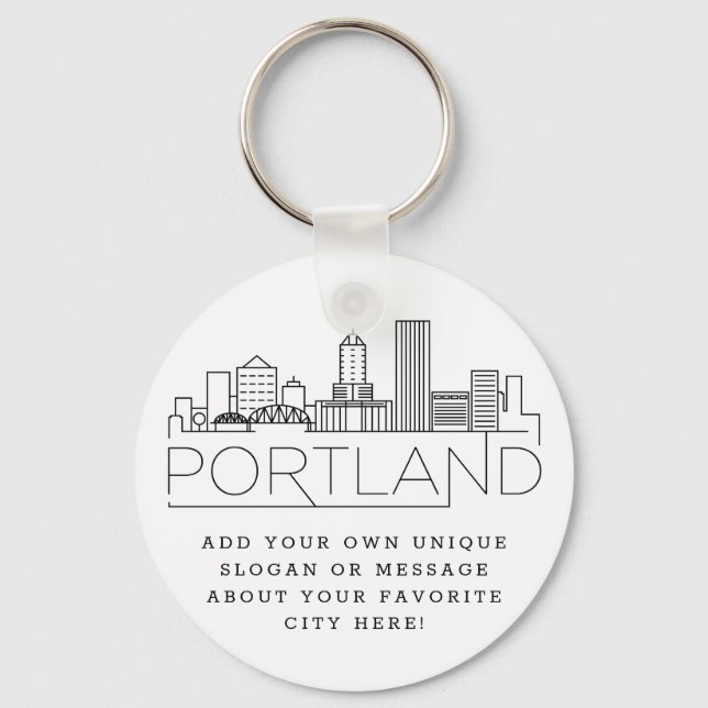 Portland, Oregon Stylized Skyline | Benutzerdefini Schlüsselanhänger (Vorderseite)