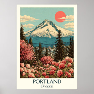 Portland Oregon Vintag Hood Cherry Blossom Poster