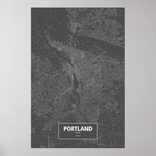 Portland, Oregon (weiß auf schwarz) Poster