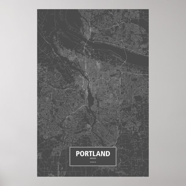 Portland, Oregon (weiß auf schwarz) Poster (Vorne)