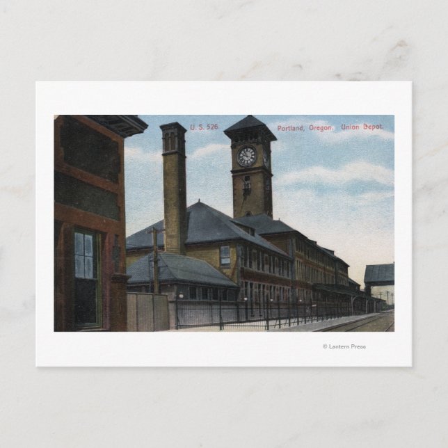 Portland, OregonUnion Depot und Uhrturm Postkarte (Vorderseite)