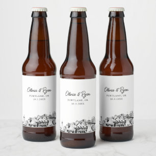 Portland Sketch Sehenswürdigkeiten Personalisierte Bierflaschenetikett