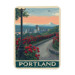 Portland Stadt der Rose - Rose Garten & Skyline Magnet