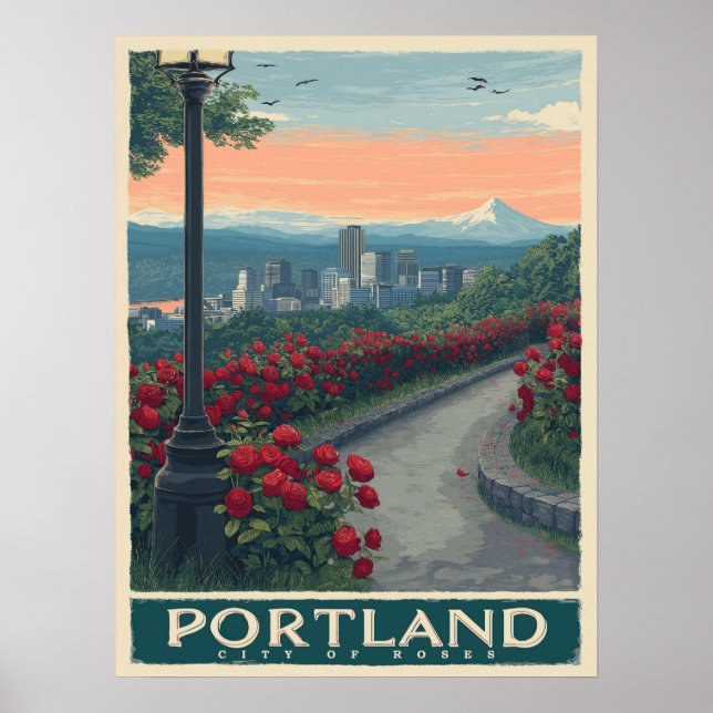 Portland Stadt der Rose - Rose Garten & Skyline Poster (Vorne)