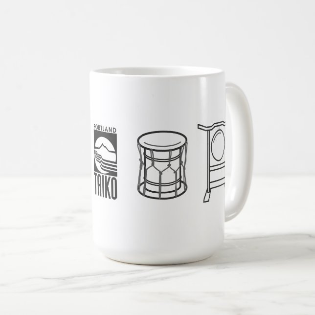 Portland Taiko großes Linienkunst-Mug Kaffeetasse (VorderseiteRechts)