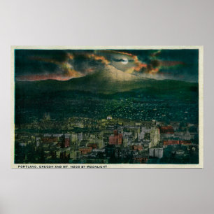Portland und Berg Hood von Mondlicht Poster